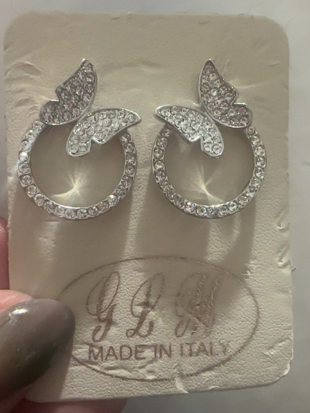 Crystal Butterfly Hoop Earrings - Silver Tone